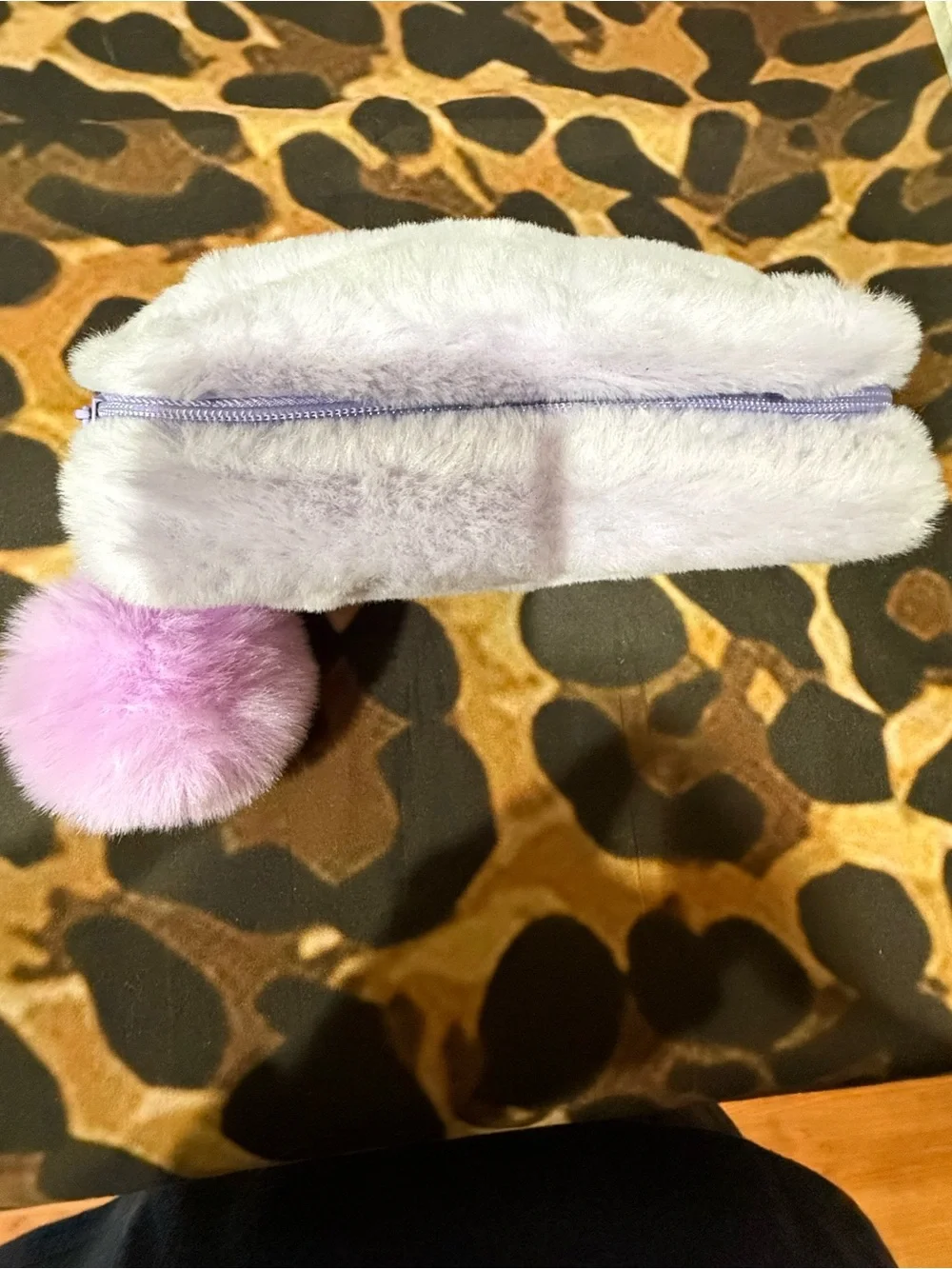 Plush Purple Fur Kids Pencil Case with Pom Pom